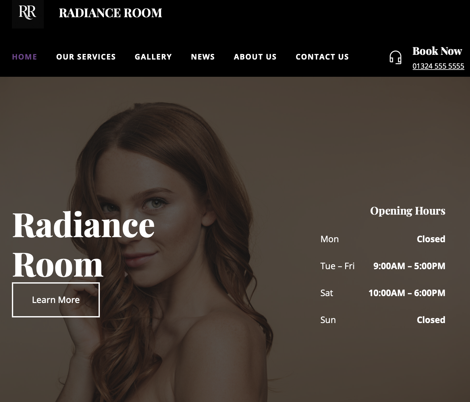 Screenshot of sample Beauty Salon website home page.