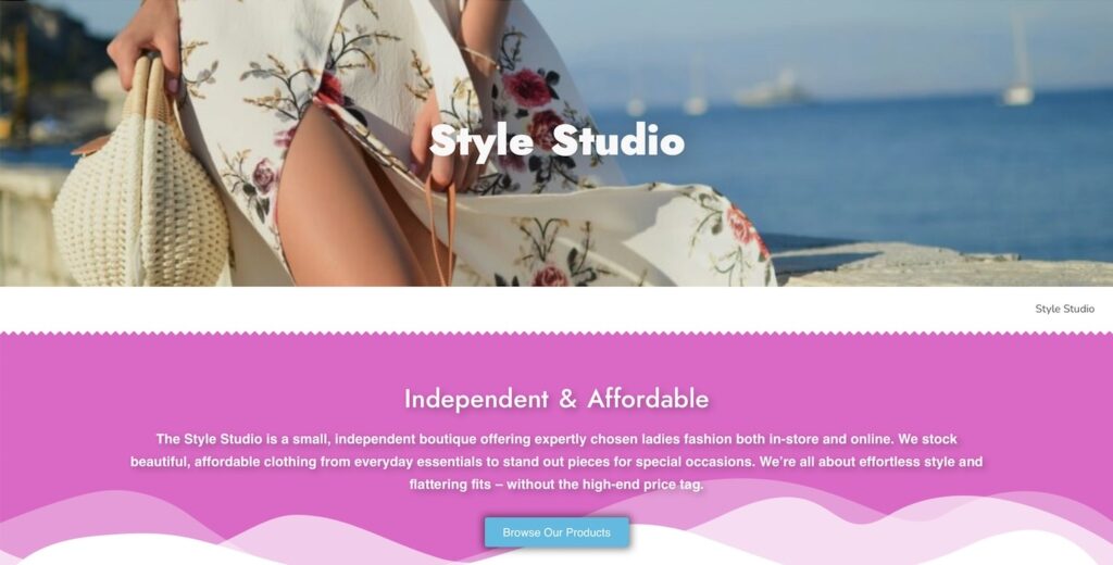 Screenshot of sample online store website home page.